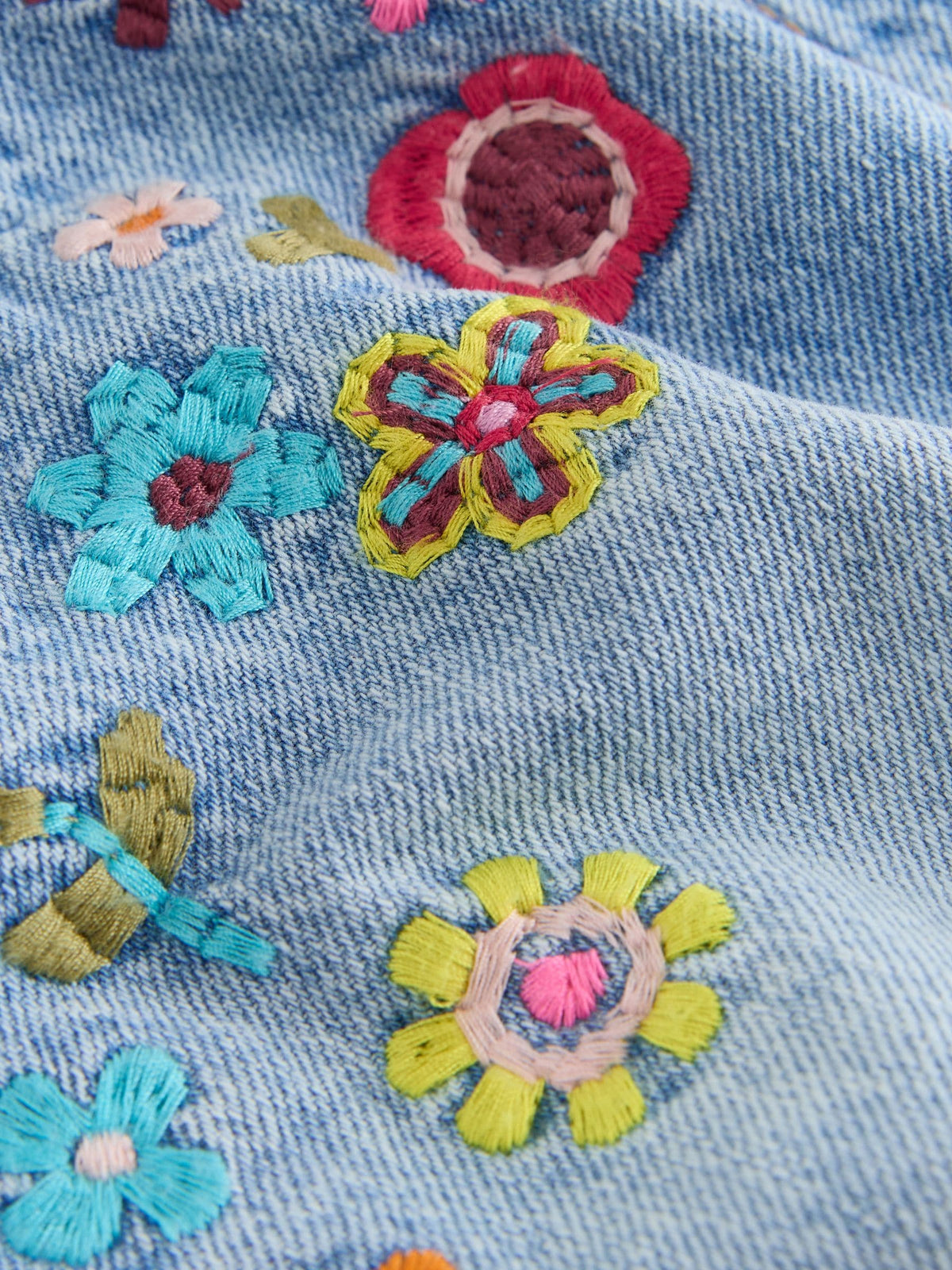 Dsiney Kidz - Mid Blue Embroidered Flowers Regular Length Frayed Edge Denim Shorts (3-16yrs) image 8