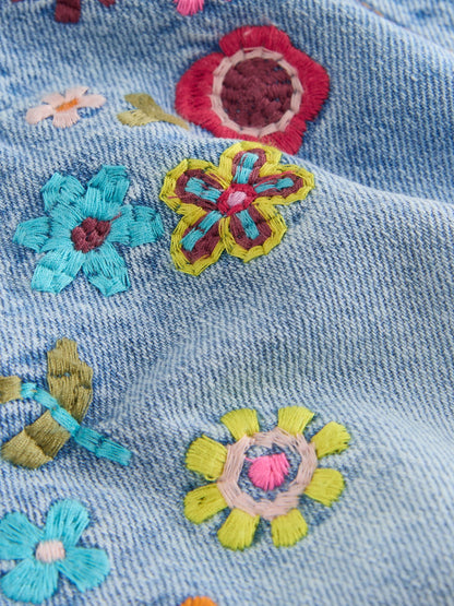 Dsiney Kidz - Mid Blue Embroidered Flowers Regular Length Frayed Edge Denim Shorts (3-16yrs) image 8