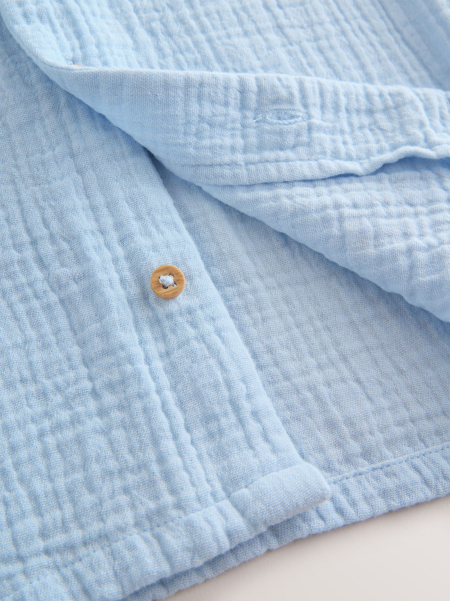 Light Blue Plain Short Sleeve Double Cloth Shirt & Shorts Set (3mths-10yrs) image 3