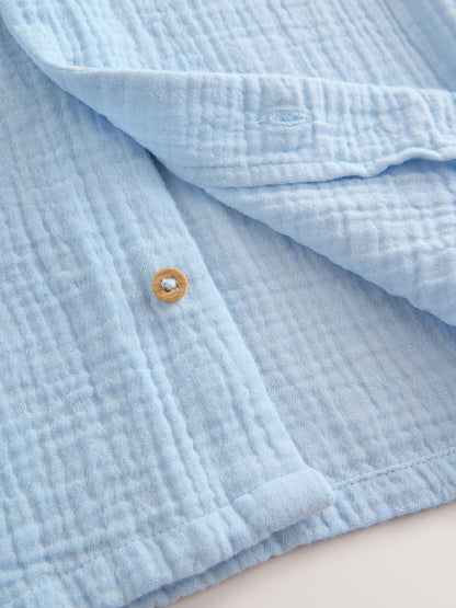 Light Blue Plain Short Sleeve Double Cloth Shirt & Shorts Set (3mths-10yrs) image 3