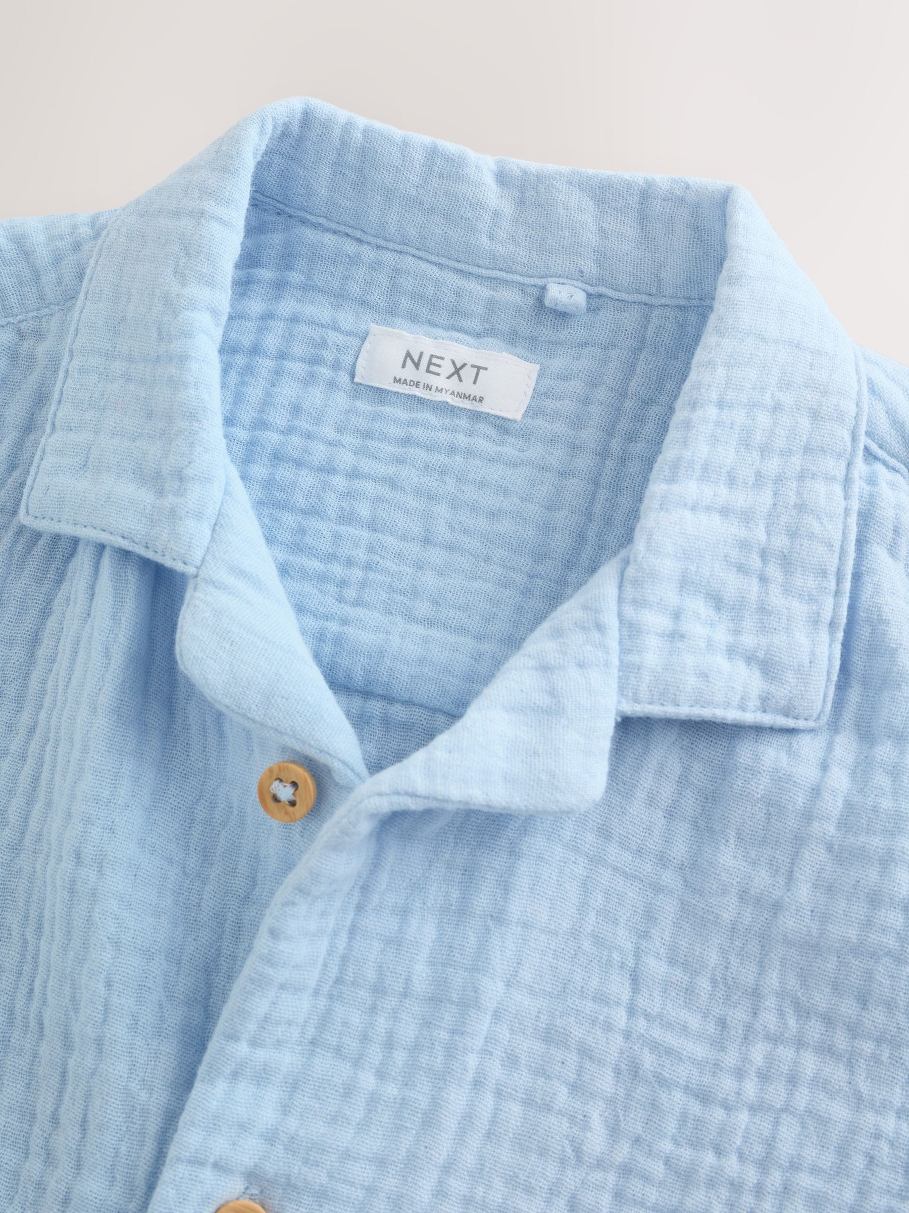 Light Blue Plain Short Sleeve Double Cloth Shirt & Shorts Set (3mths-10yrs) image 4