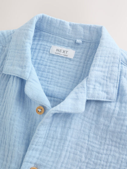 Light Blue Plain Short Sleeve Double Cloth Shirt & Shorts Set (3mths-10yrs) image 4