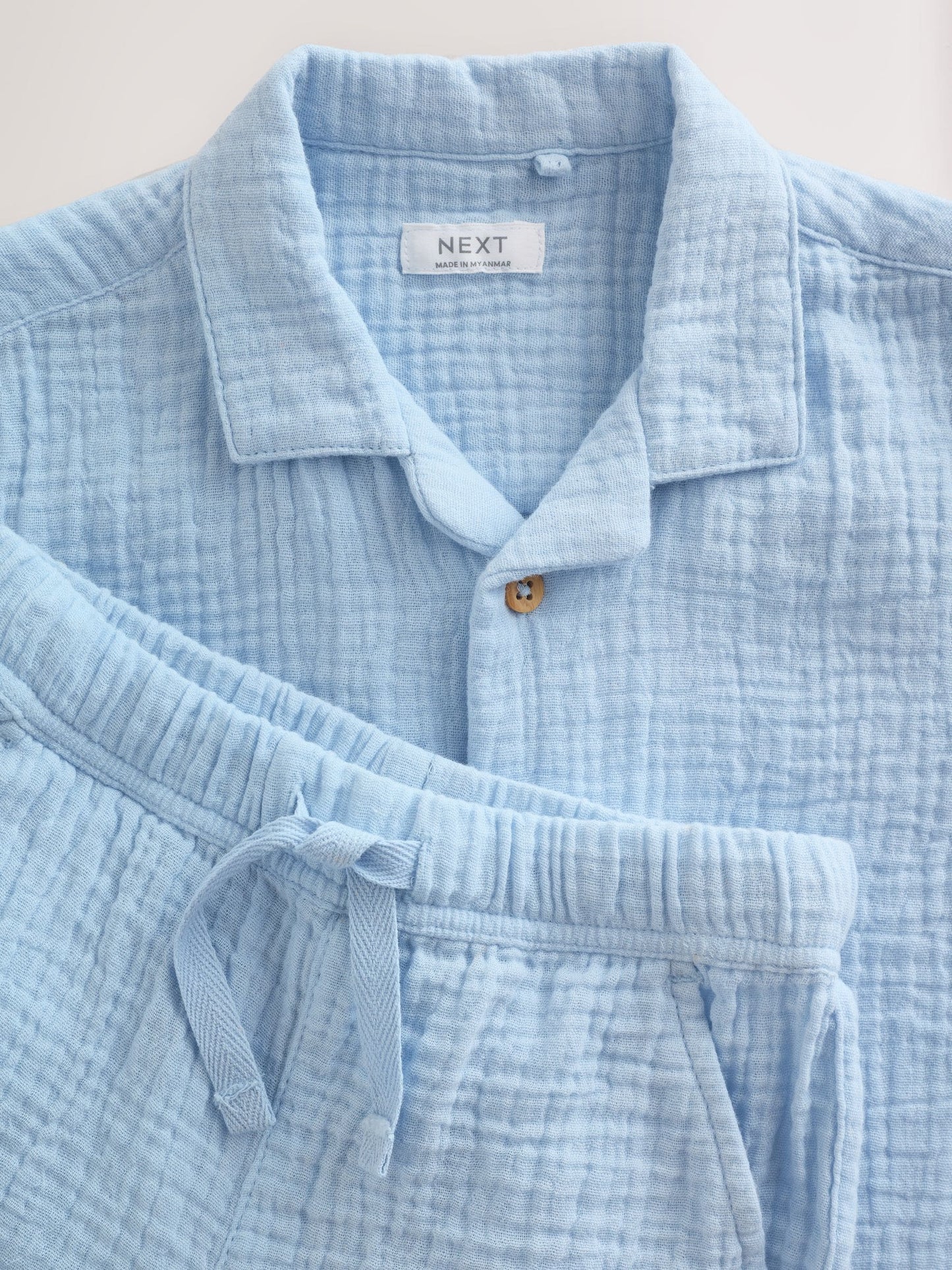 Light Blue Plain Short Sleeve Double Cloth Shirt & Shorts Set (3mths-10yrs) image 5