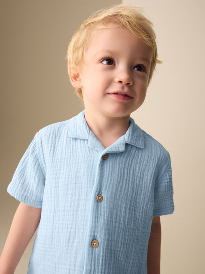 Light Blue Plain Short Sleeve Double Cloth Shirt & Shorts Set (3mths-10yrs) image 9