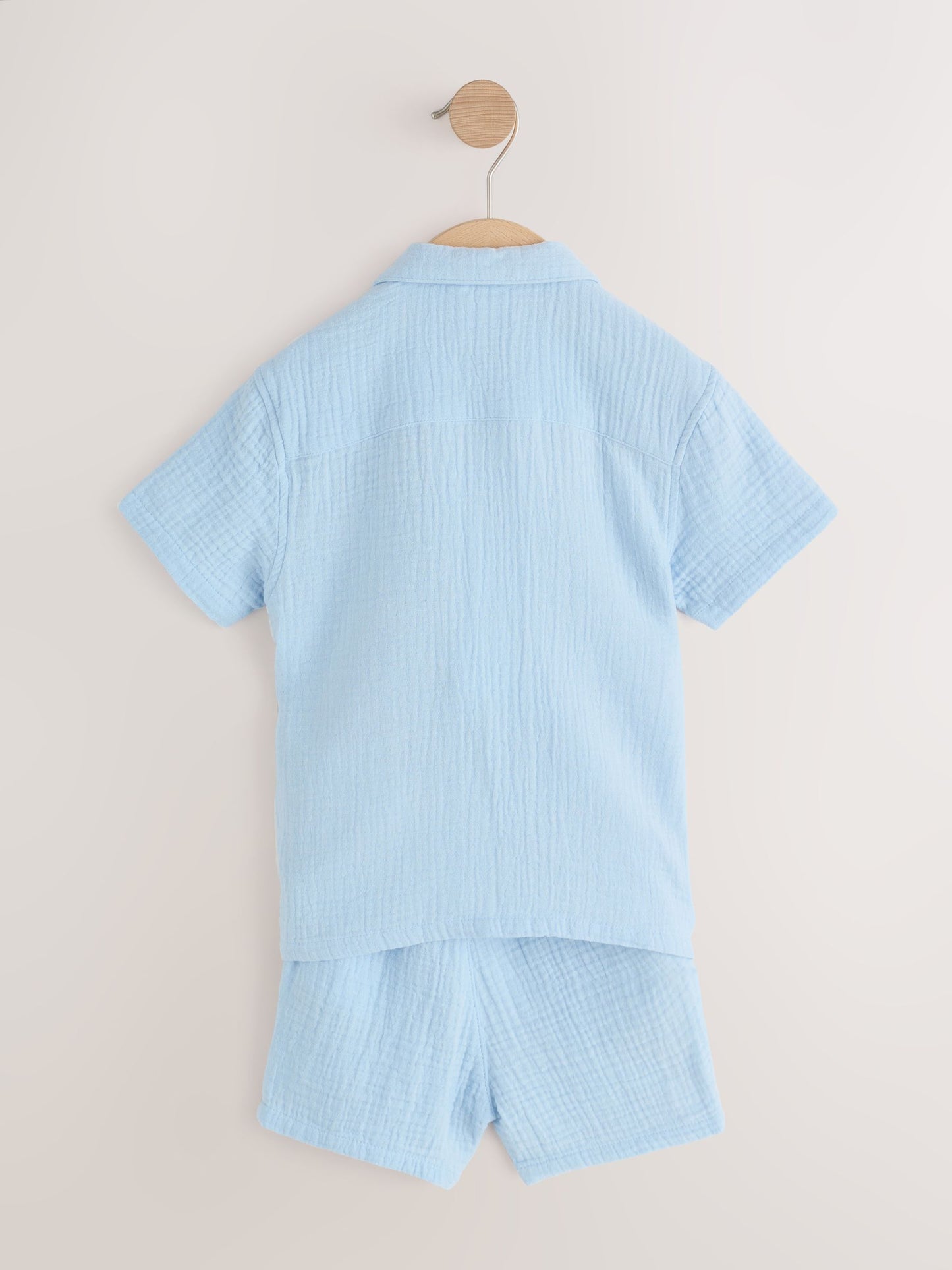Light Blue Plain Short Sleeve Double Cloth Shirt & Shorts Set (3mths-10yrs) image 11
