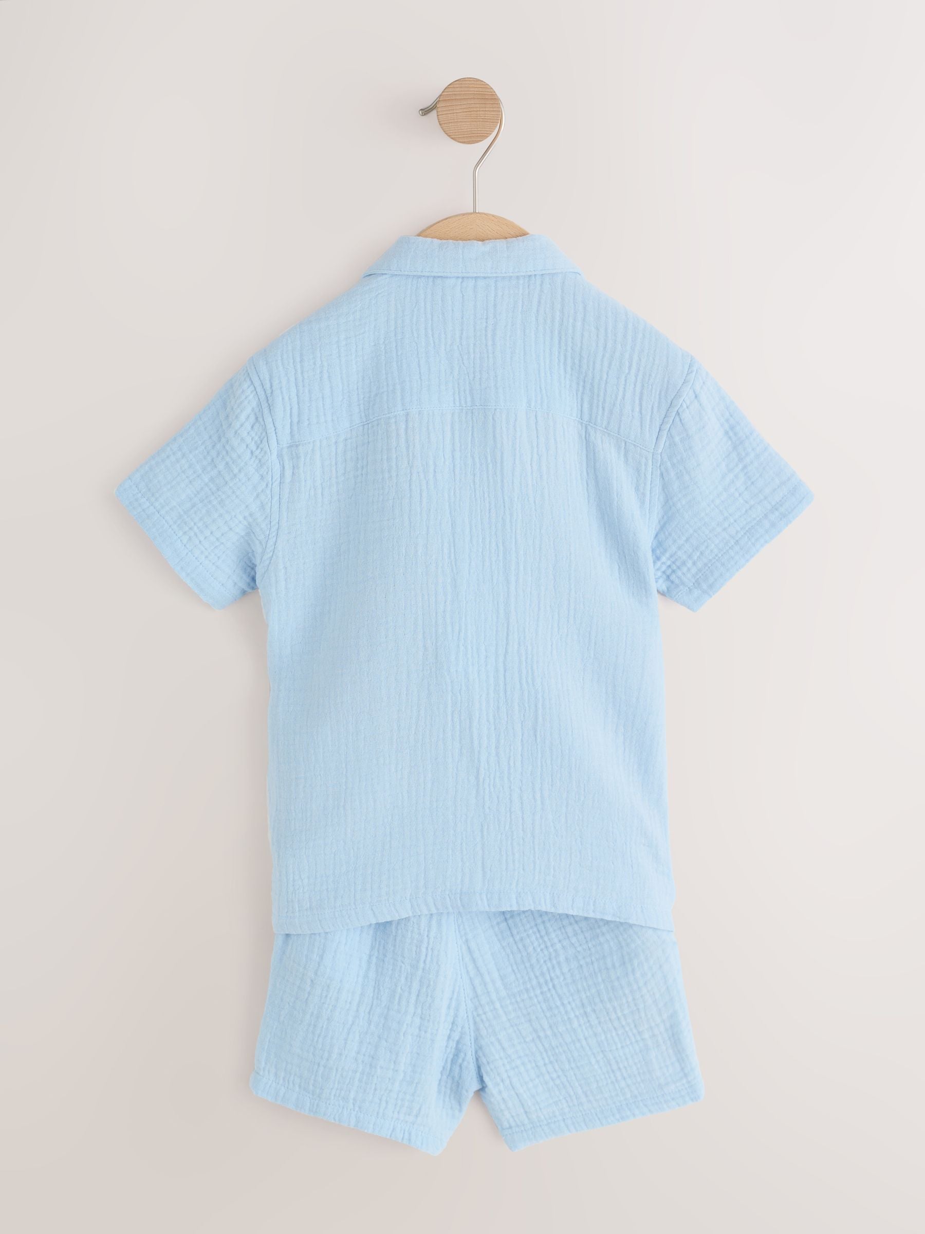 Light Blue Plain Short Sleeve Double Cloth Shirt & Shorts Set (3mths-10yrs) image 11