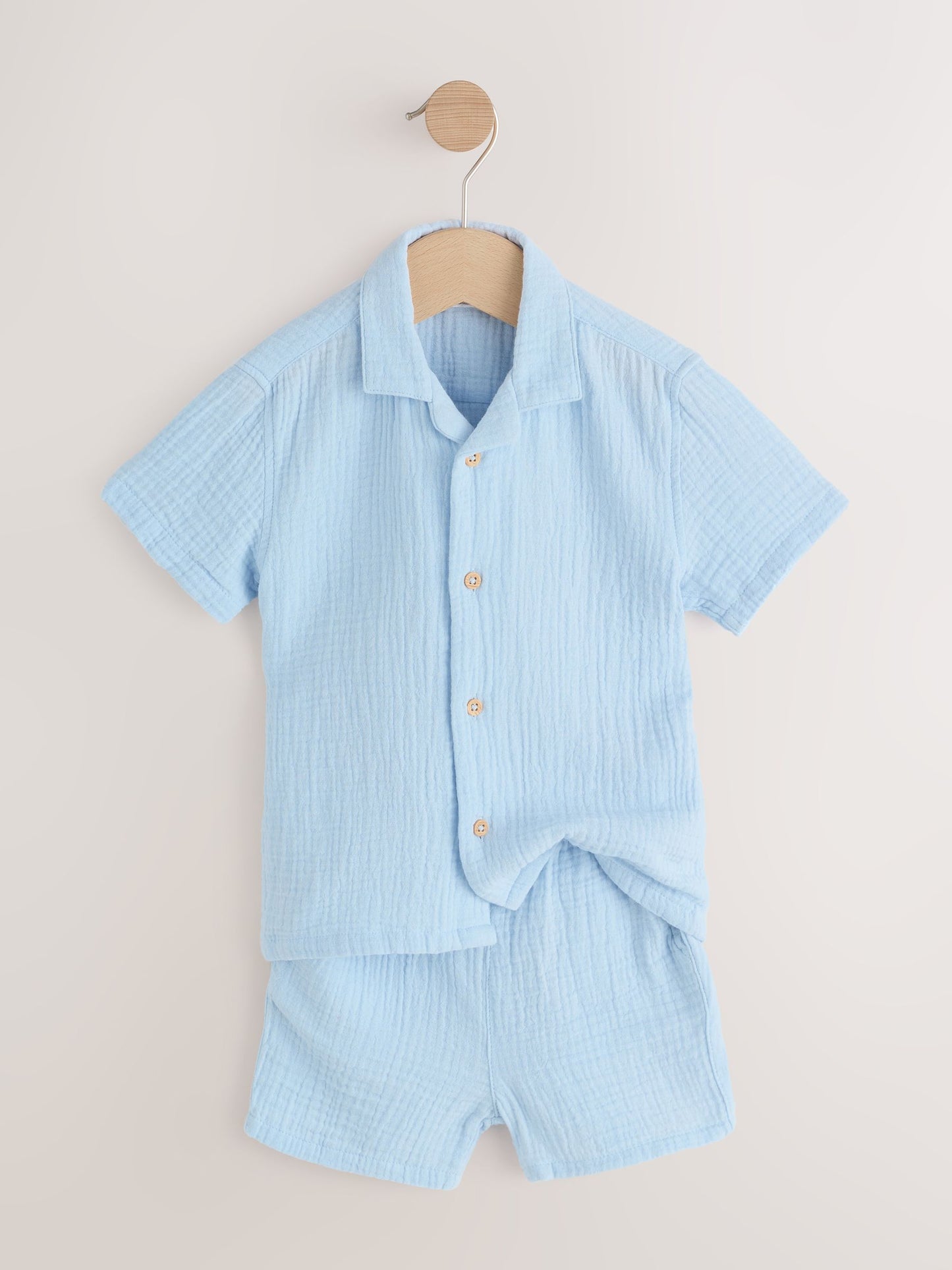 Light Blue Plain Short Sleeve Double Cloth Shirt & Shorts Set (3mths-10yrs) image 12