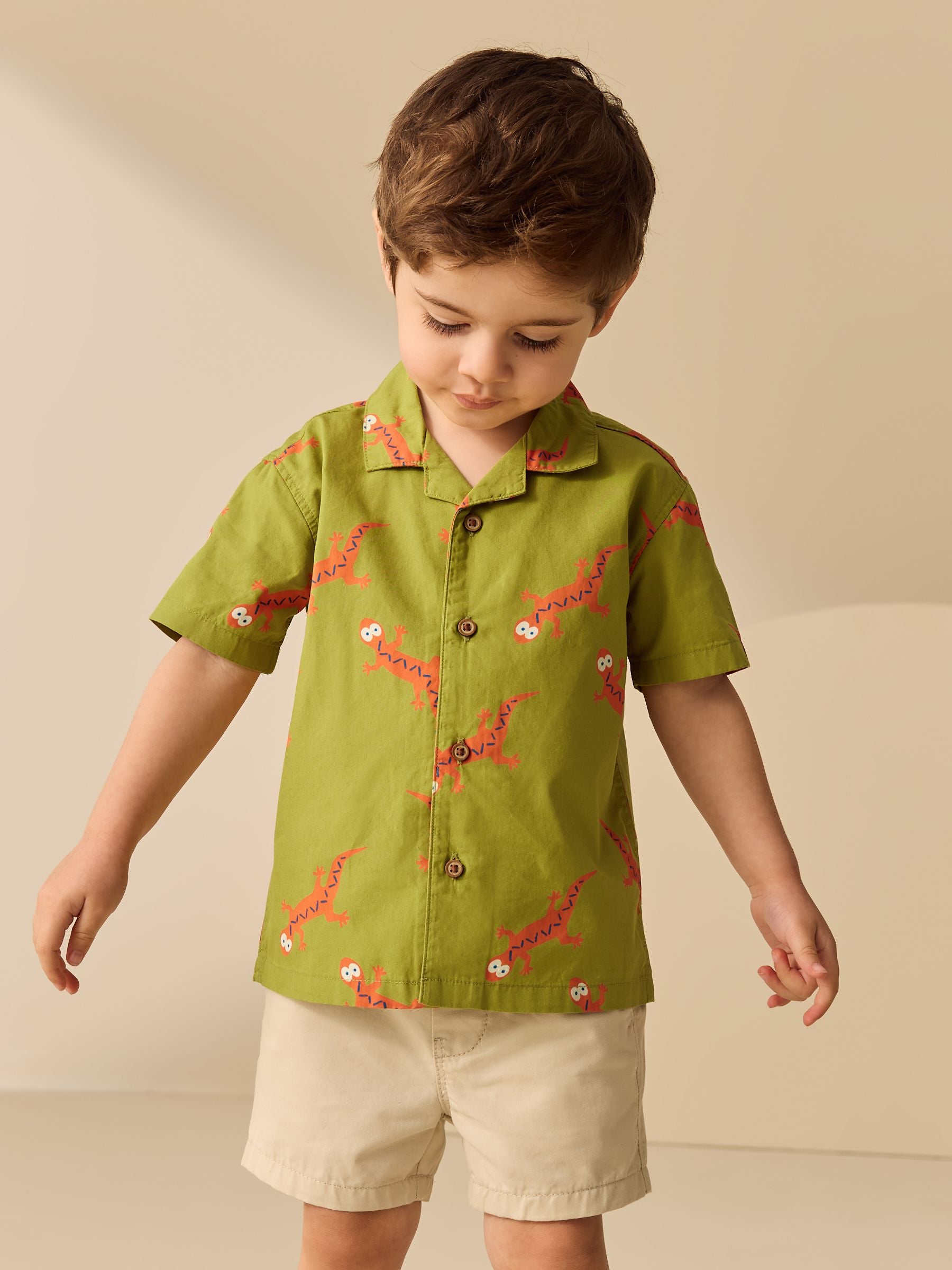 Dsiney Kidz - Green All Over Print Ghecko Short Sleeve Revere Collar Printed Shirt (3mths-7yrs) image 1