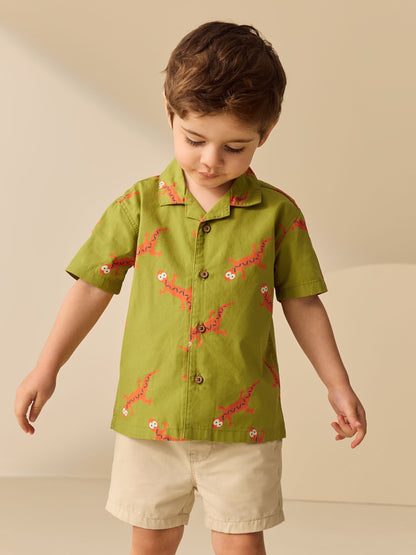 Dsiney Kidz - Green All Over Print Ghecko Short Sleeve Revere Collar Printed Shirt (3mths-7yrs) image 1