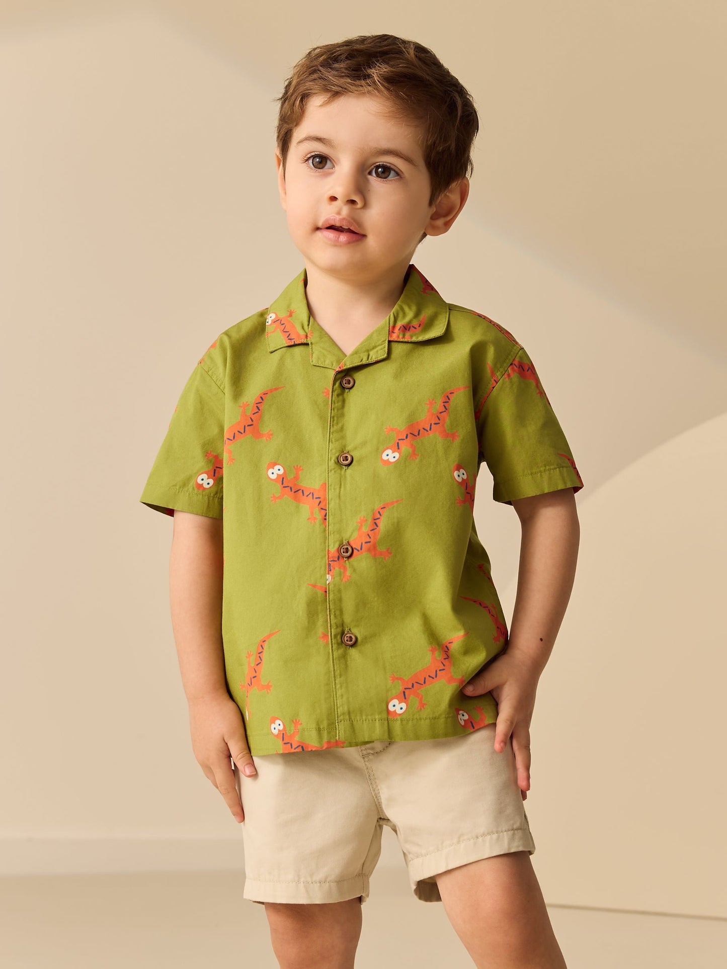 Dsiney Kidz - Green All Over Print Ghecko Short Sleeve Revere Collar Printed Shirt (3mths-7yrs) image 2