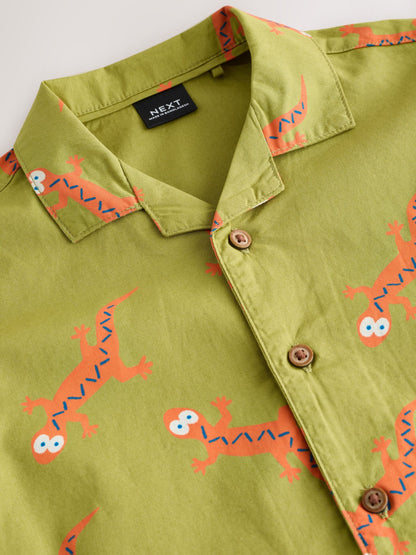 Dsiney Kidz - Green All Over Print Ghecko Short Sleeve Revere Collar Printed Shirt (3mths-7yrs) image 6
