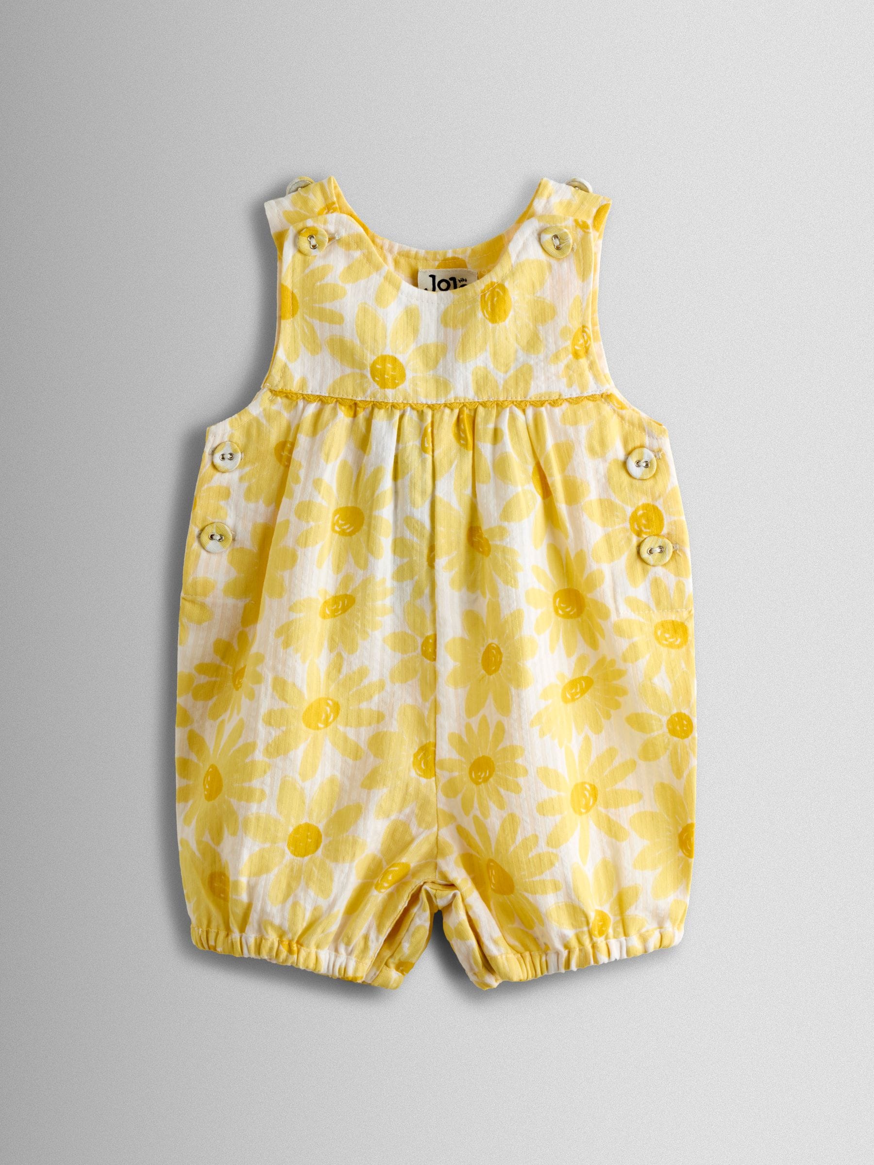JoJo Maman Bébé Yellow Printed Seersucker Dungaree image 1