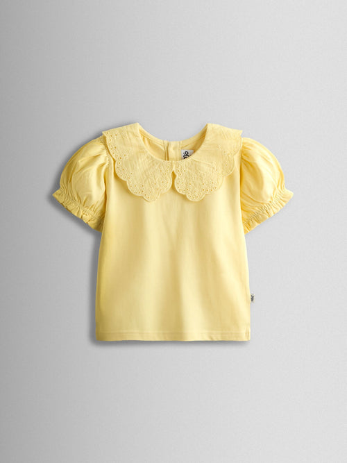 JoJo Maman Bébé Light Yellow Broderie Collar T-shirt image 1