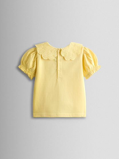 JoJo Maman Bébé Light Yellow Broderie Collar T-shirt image 2