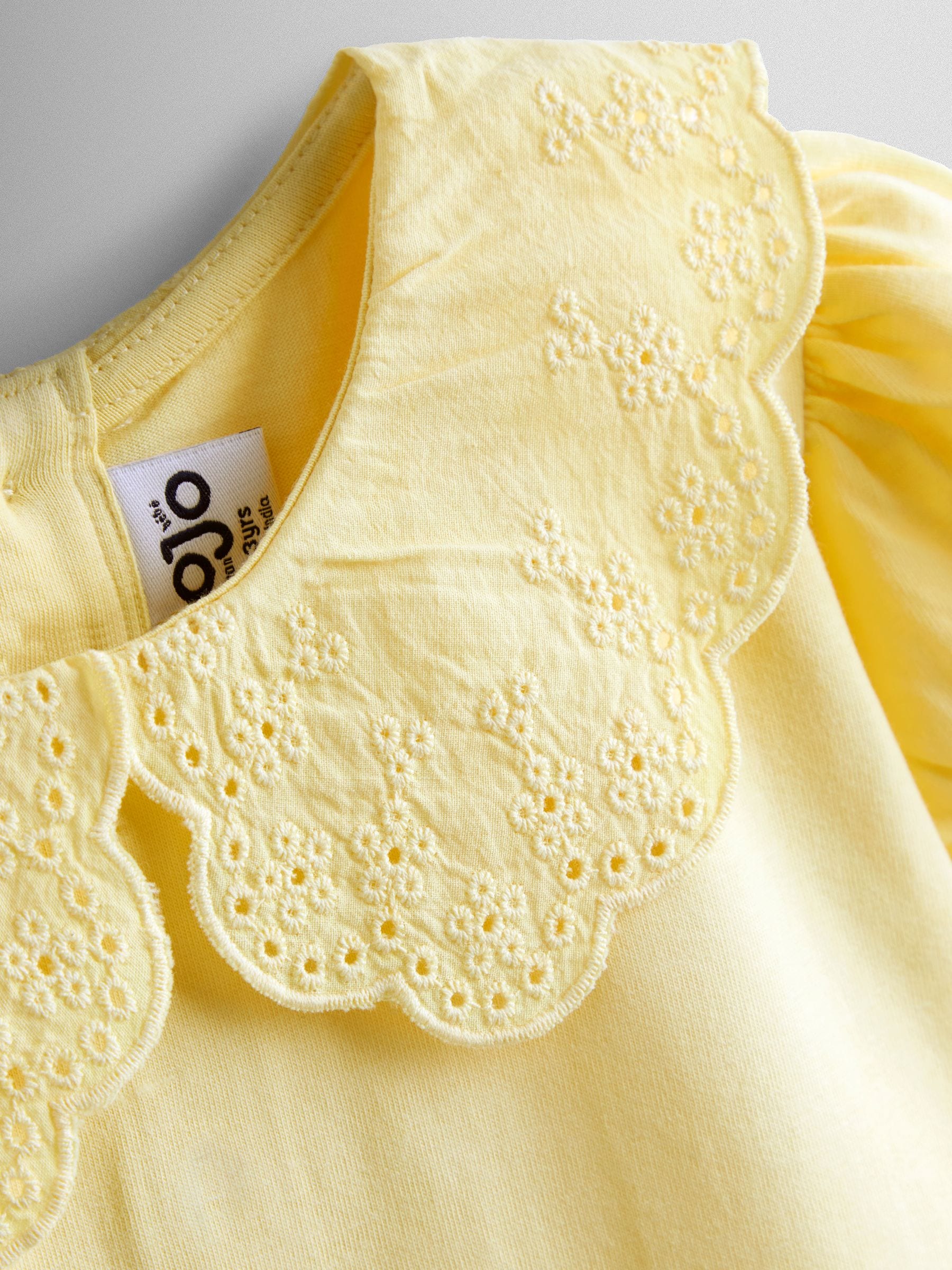 JoJo Maman Bébé Light Yellow Broderie Collar T-shirt image 3