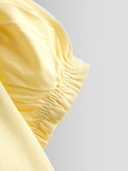 JoJo Maman Bébé Light Yellow Broderie Collar T-shirt image 4
