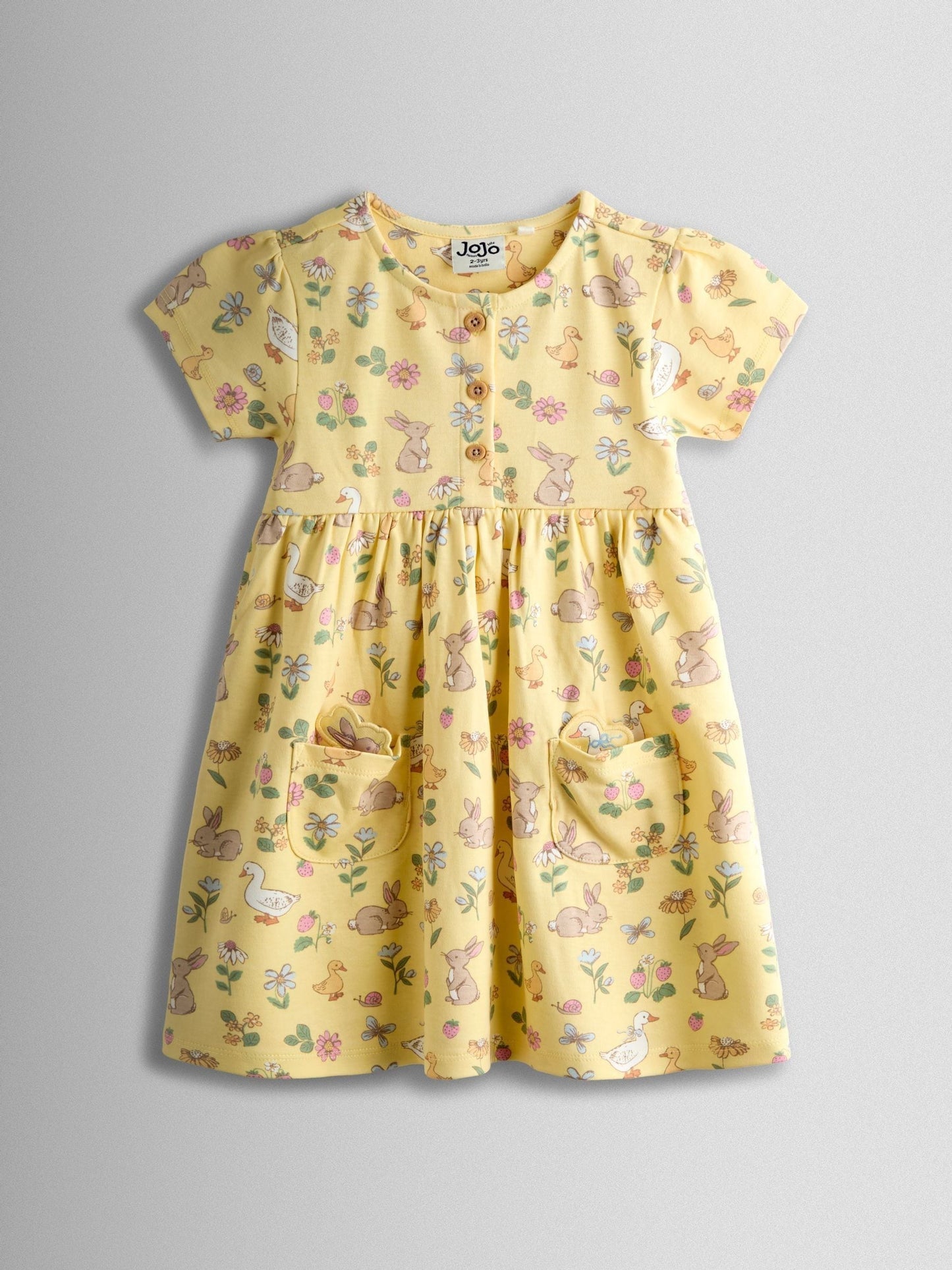 JoJo Maman Bébé Light Yellow Duck Bunny Button Down Pet In Pocket Dress image 1