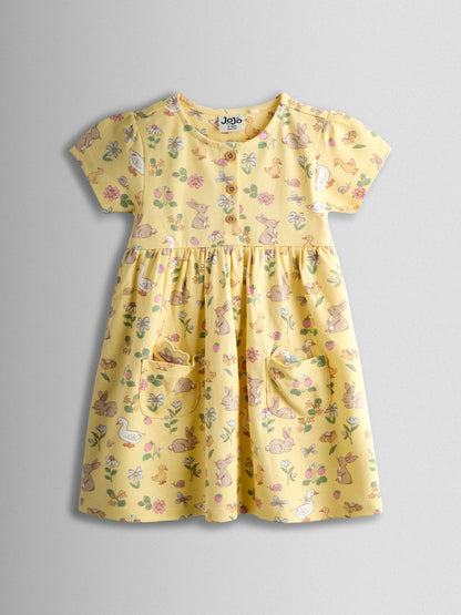 JoJo Maman Bébé Light Yellow Duck Bunny Button Down Pet In Pocket Dress image 1