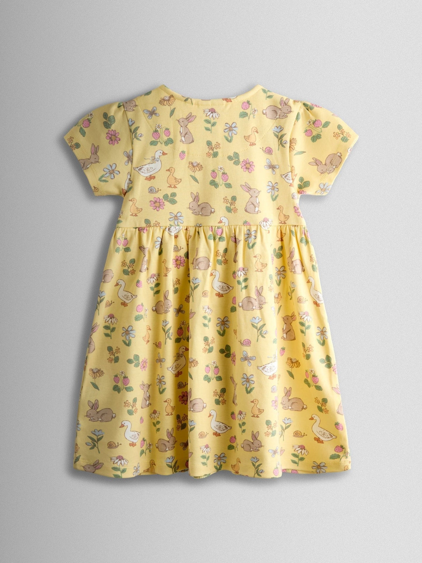 JoJo Maman Bébé Light Yellow Duck Bunny Button Down Pet In Pocket Dress image 2