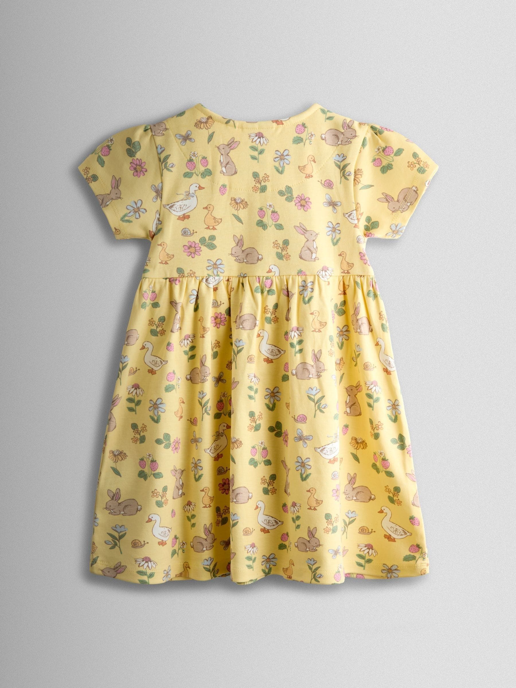 JoJo Maman Bébé Light Yellow Duck Bunny Button Down Pet In Pocket Dress image 2
