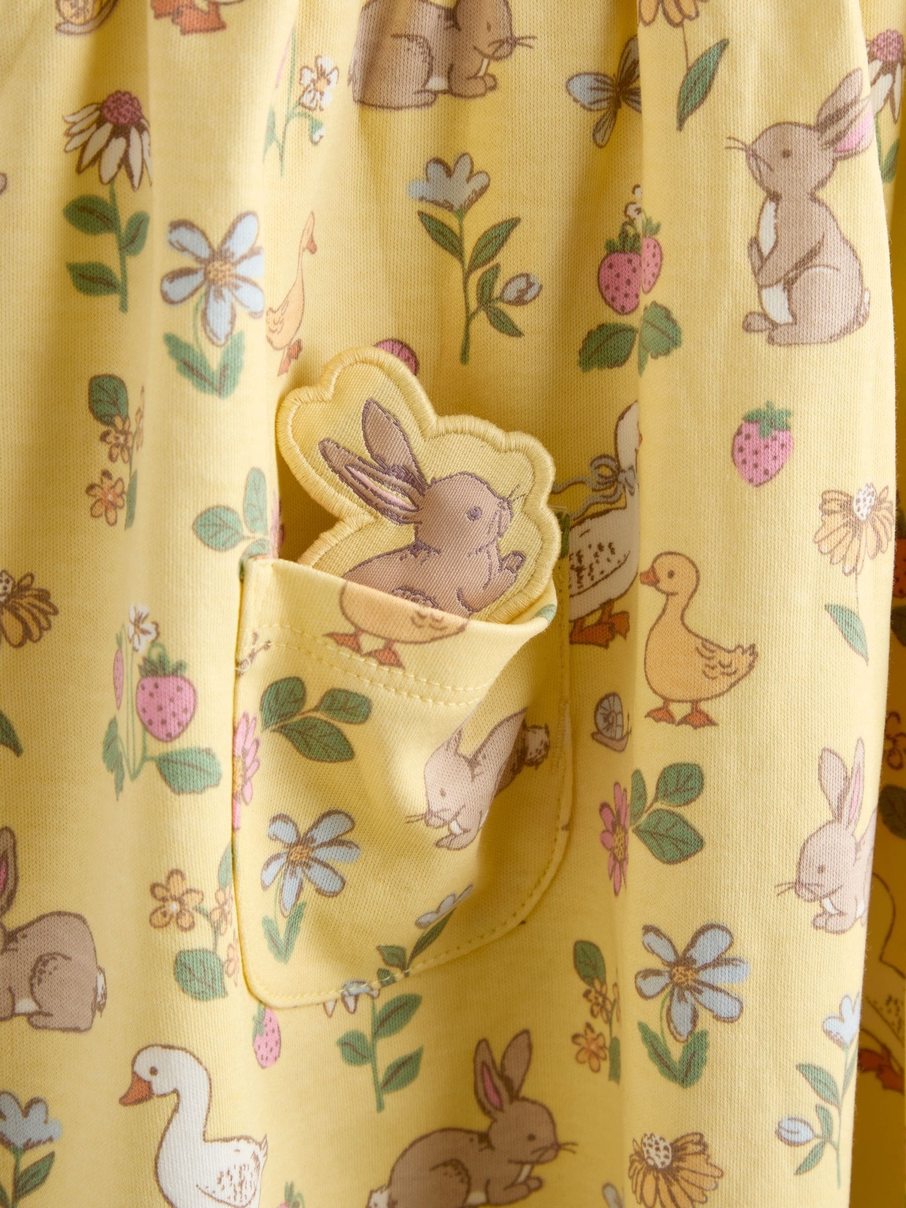 JoJo Maman Bébé Light Yellow Duck Bunny Button Down Pet In Pocket Dress image 3