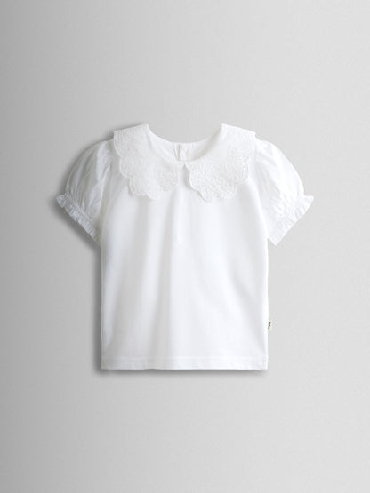 JoJo Maman Bébé Pure White Broderie Collar T-shirt image 1