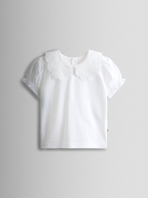 JoJo Maman Bébé Pure White Broderie Collar T-shirt image 1