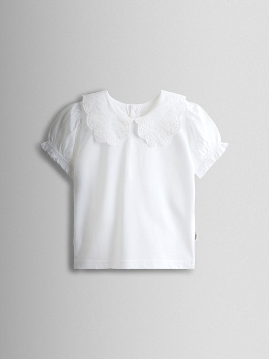 JoJo Maman Bébé Pure White Broderie Collar T-shirt image 1