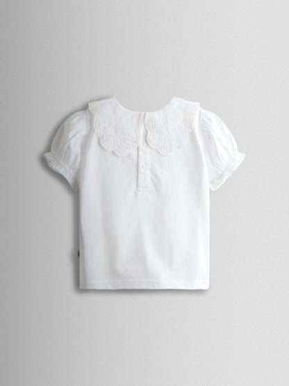JoJo Maman Bébé Pure White Broderie Collar T-shirt image 2
