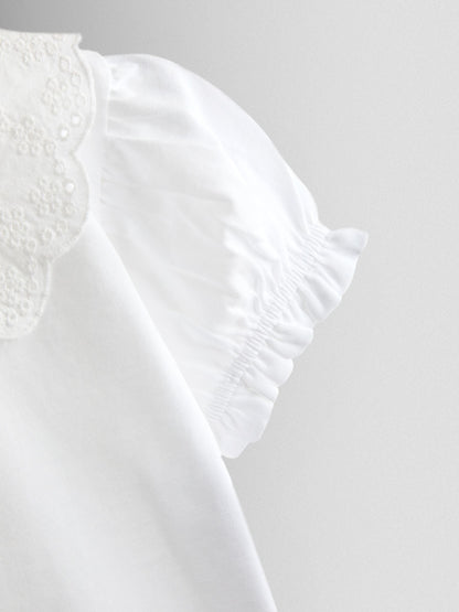 JoJo Maman Bébé Pure White Broderie Collar T-shirt image 4