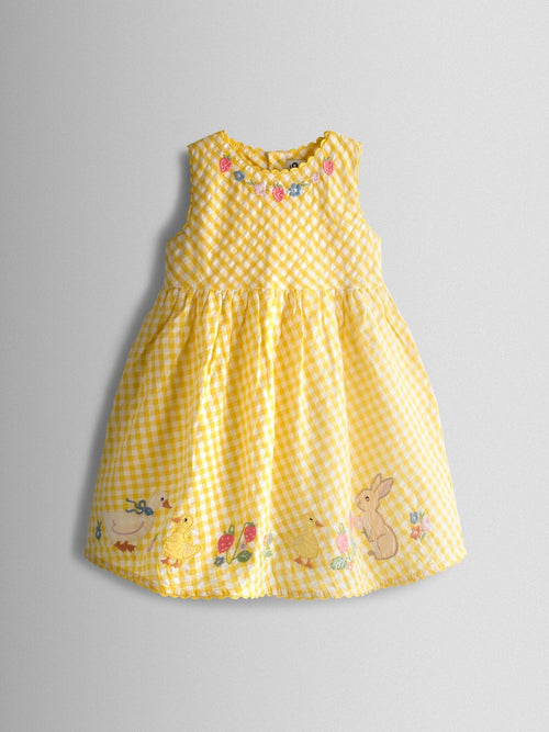 Dsiney Kidz - JoJo Maman Bébé Yellow Ducks & Bunnies Appliqué Gingham Sleeveless Dress image 1