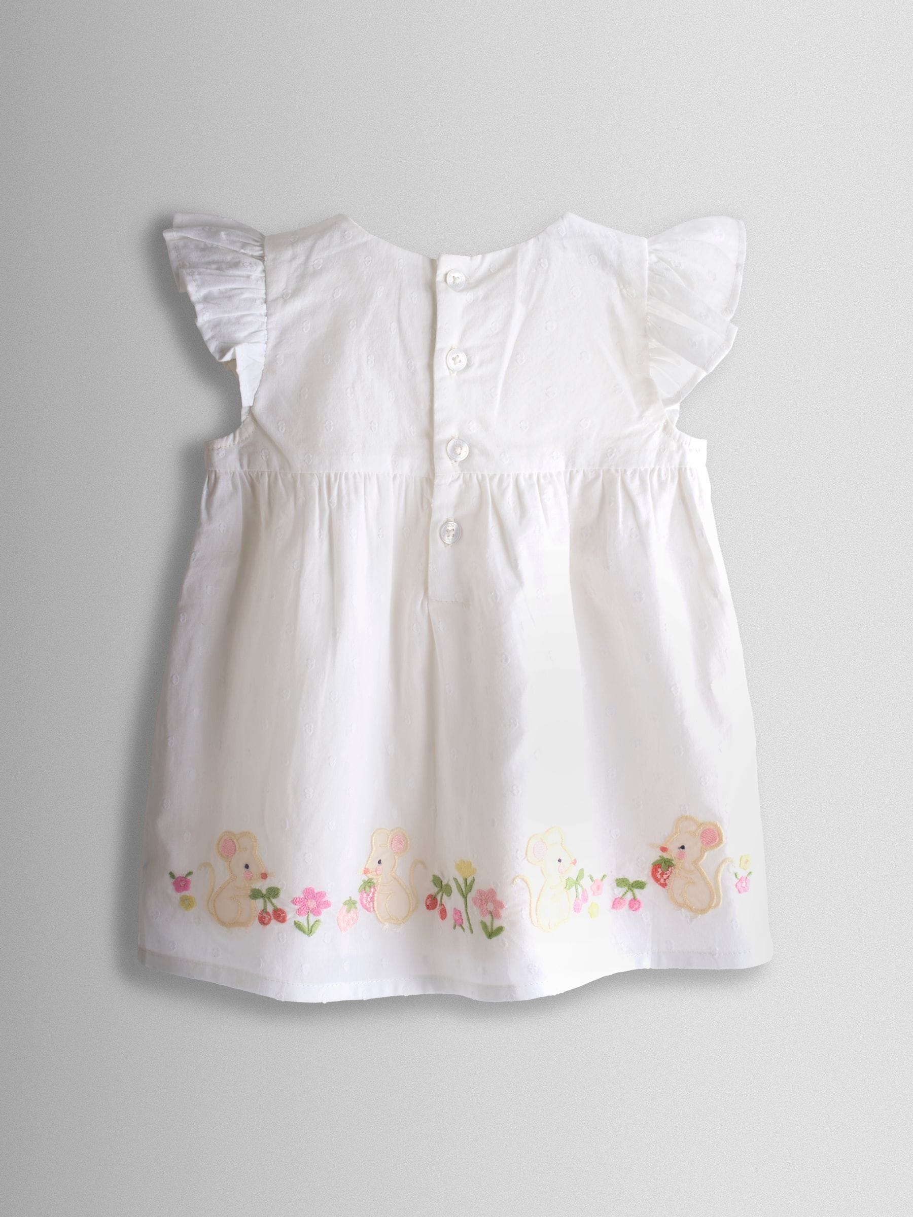 JoJo Maman Bébé White Mouse Appliqué Frill Shoulder Baby Dress image 3