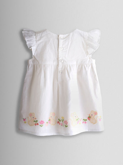 JoJo Maman Bébé White Mouse Appliqué Frill Shoulder Baby Dress image 3