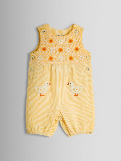 JoJo Maman Bébé Yellow Duck Appliqué Pocket Smocked Dungarees image 1