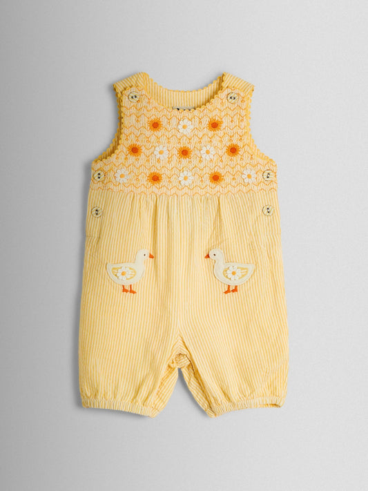 JoJo Maman Bébé Yellow Duck Appliqué Pocket Smocked Dungarees image 1