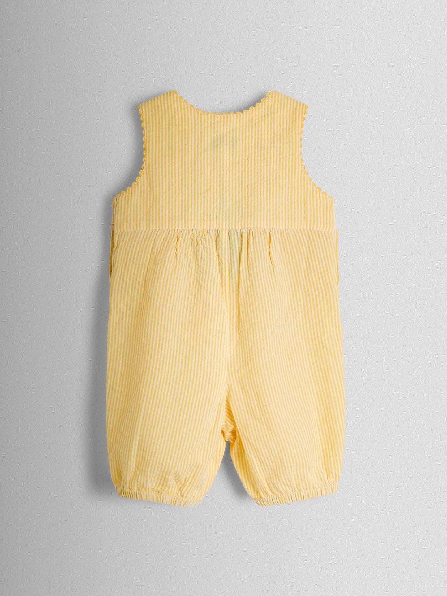 JoJo Maman Bébé Yellow Duck Appliqué Pocket Smocked Dungarees image 2