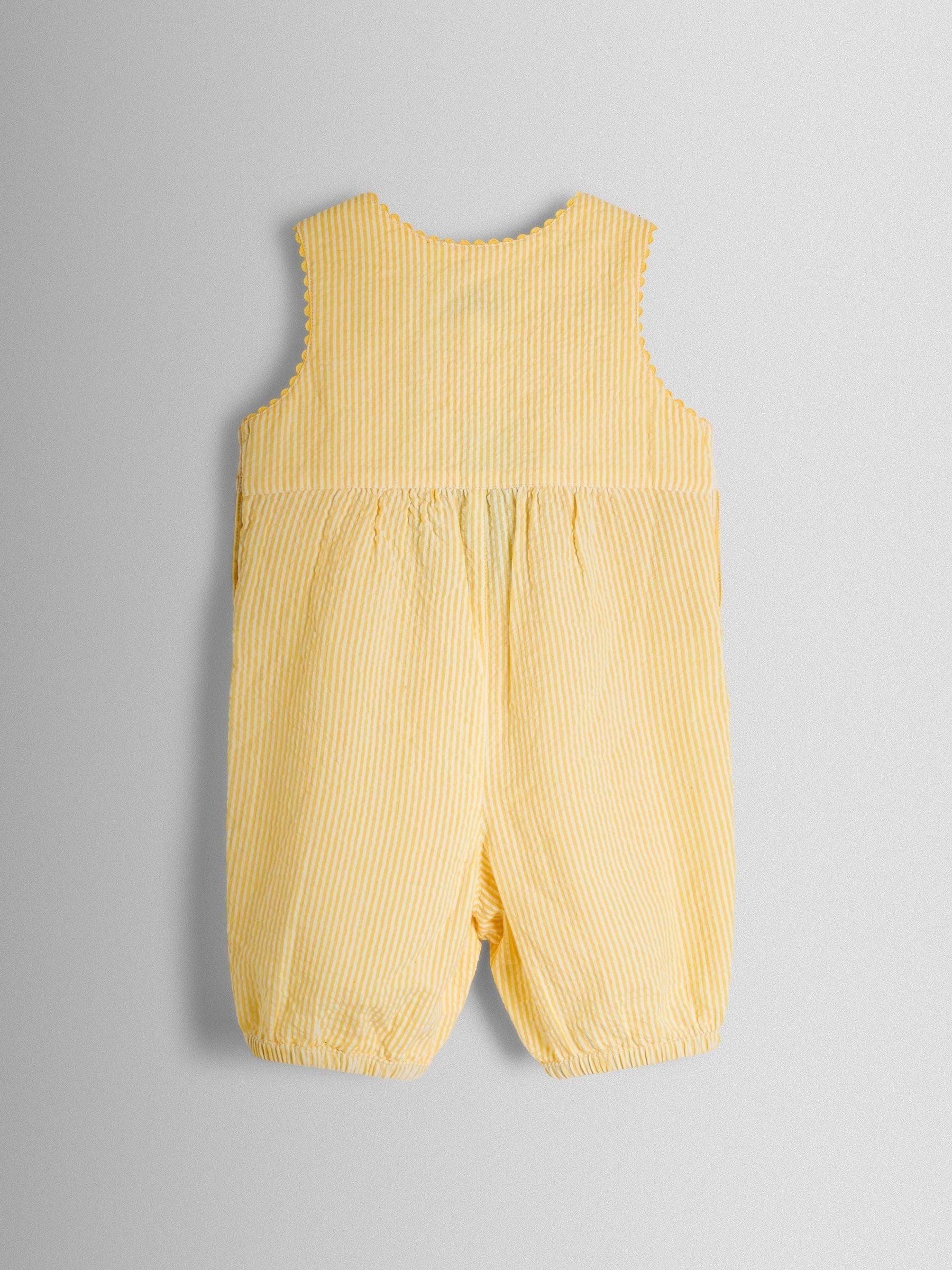 JoJo Maman Bébé Yellow Duck Appliqué Pocket Smocked Dungarees image 2