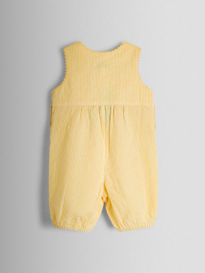 JoJo Maman Bébé Yellow Duck Appliqué Pocket Smocked Dungarees image 2