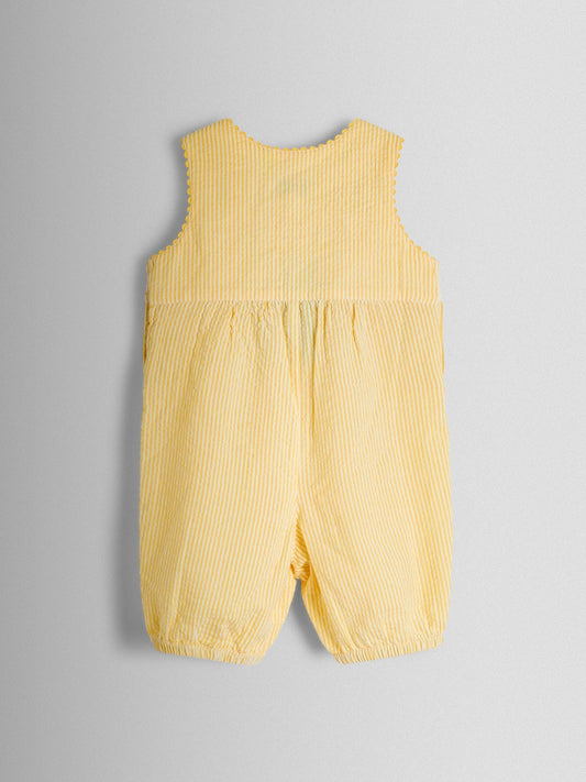 JoJo Maman Bébé Yellow Duck Appliqué Pocket Smocked Dungarees image 2
