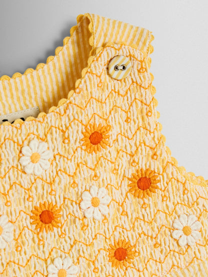 JoJo Maman Bébé Yellow Duck Appliqué Pocket Smocked Dungarees image 3