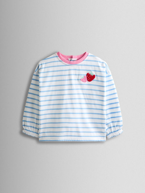 JoJo Maman Bébé Cornflower Blue Strawberry Appliqué Stripe Top image 1