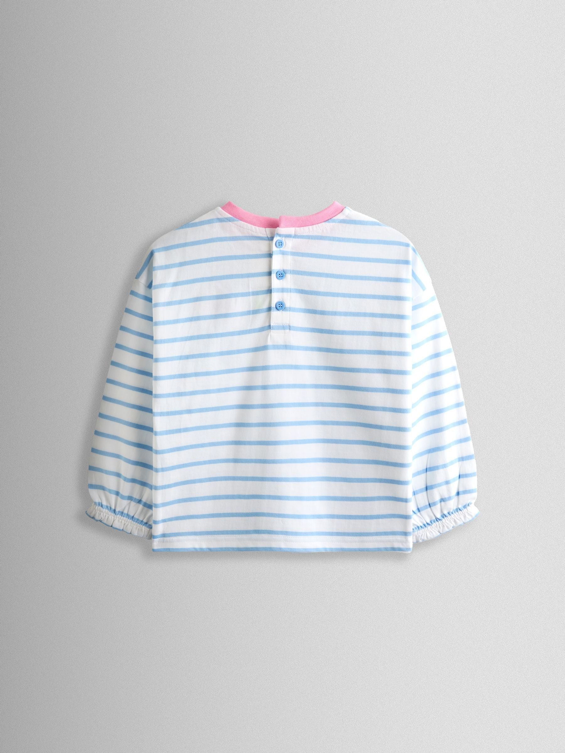 JoJo Maman Bébé Cornflower Blue Strawberry Appliqué Stripe Top image 2