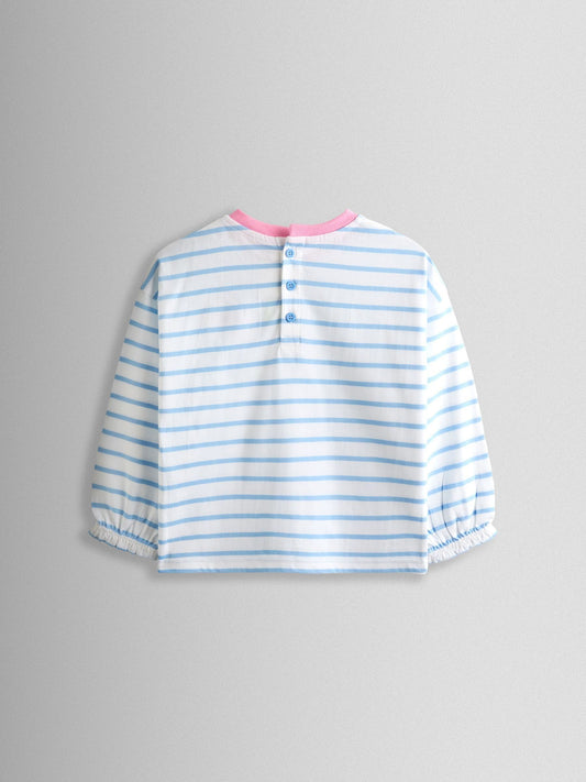 JoJo Maman Bébé Cornflower Blue Strawberry Appliqué Stripe Top image 2