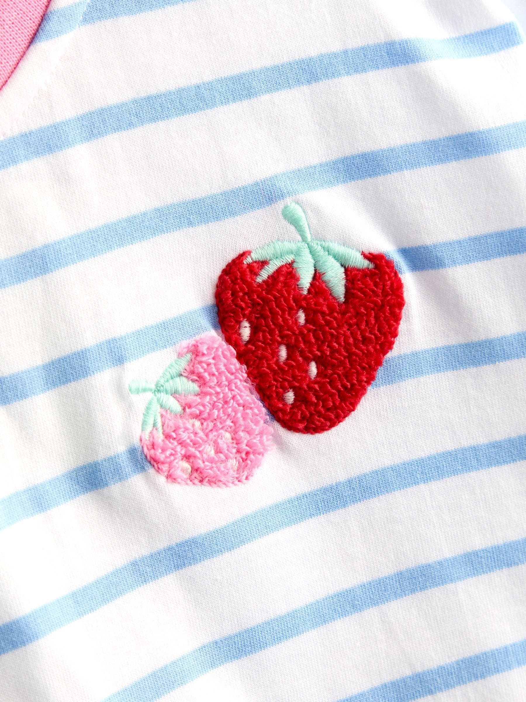 JoJo Maman Bébé Cornflower Blue Strawberry Appliqué Stripe Top image 3