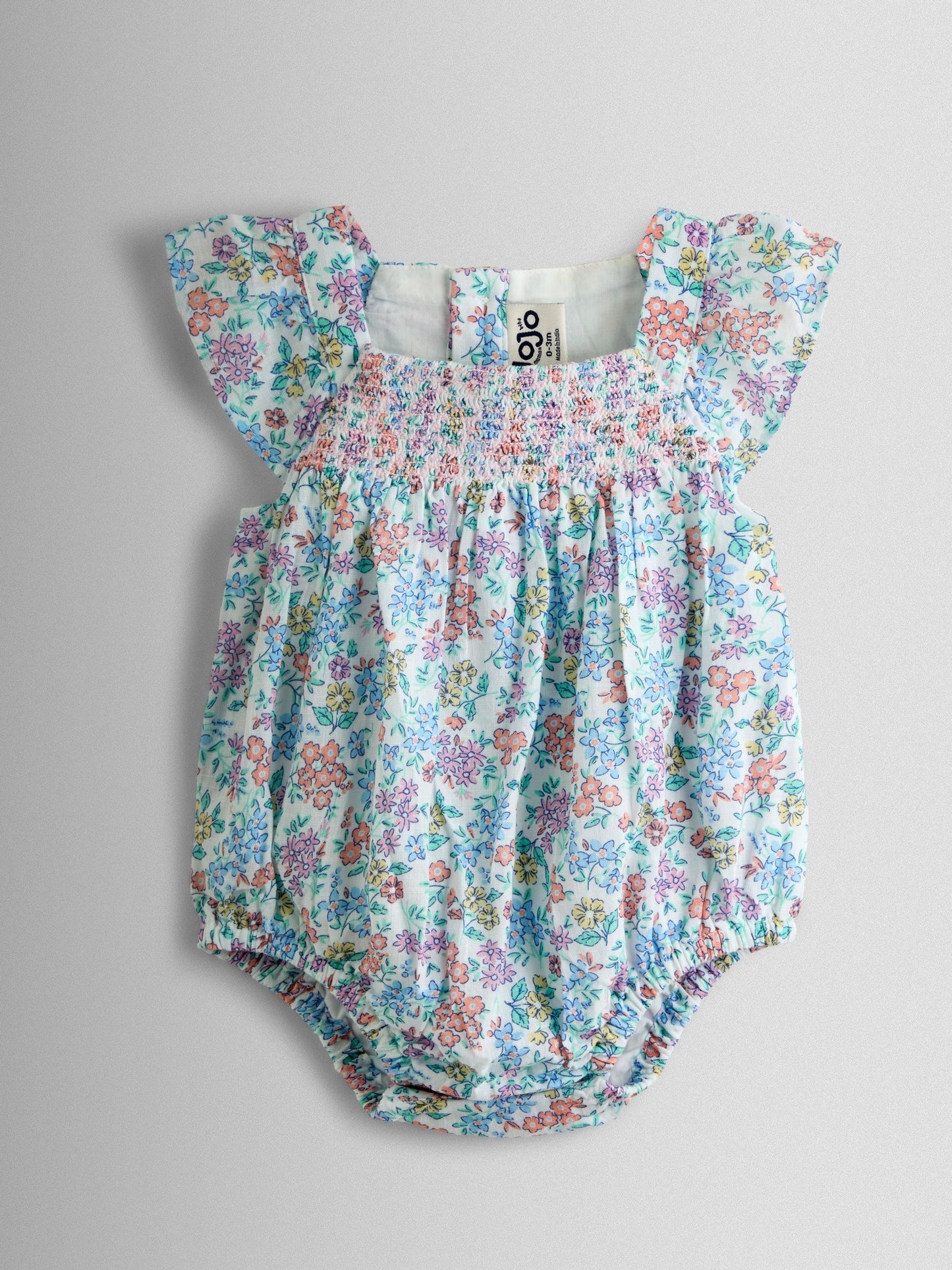 JoJo Maman Bébé Cream Floral Smocked Bubble Romper and Headband Set image 2