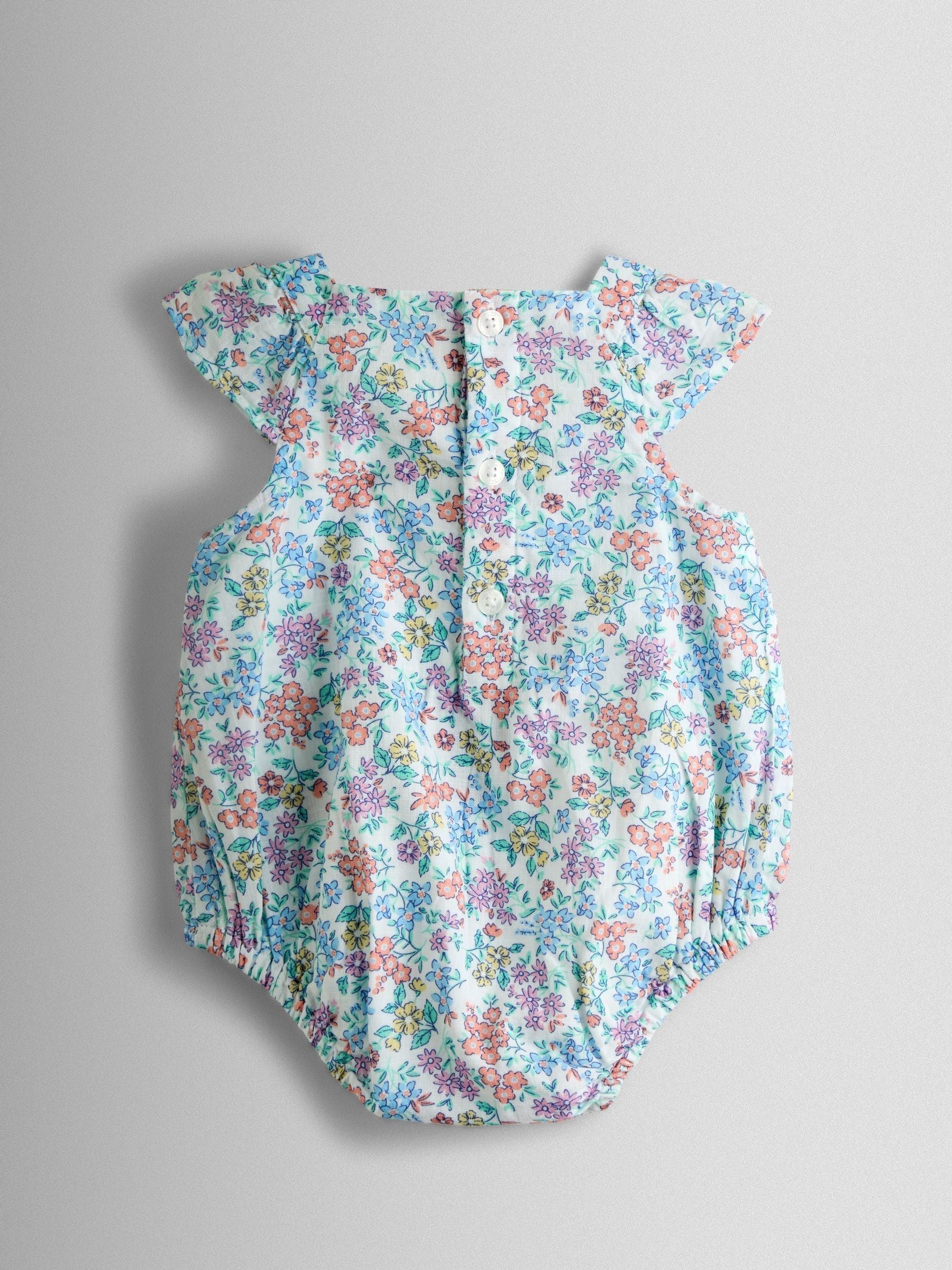JoJo Maman Bébé Cream Floral Smocked Bubble Romper and Headband Set image 3