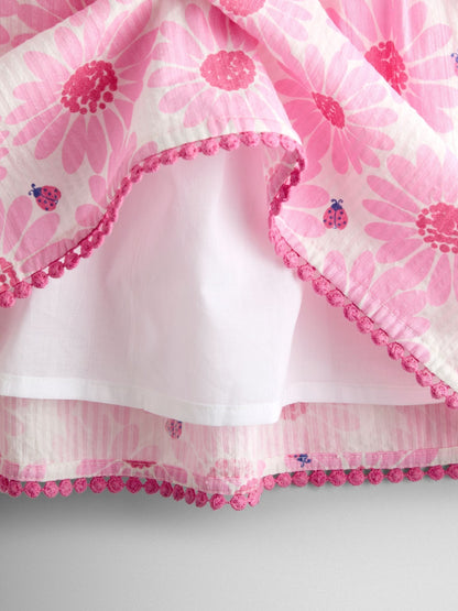 JoJo Maman Bébé Pink Daisy & Ladybird Frill Shoulder Printed Dress image 3