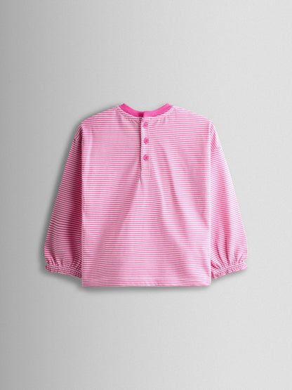 Dsiney Kidz - JoJo Maman Bébé Pink Unicorn Appliqué Stripe Top image 2