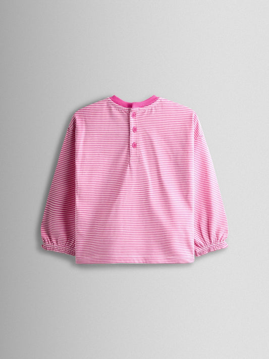 Dsiney Kidz - JoJo Maman Bébé Pink Unicorn Appliqué Stripe Top image 2
