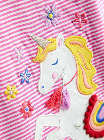 Dsiney Kidz - JoJo Maman Bébé Pink Unicorn Appliqué Stripe Top image 3